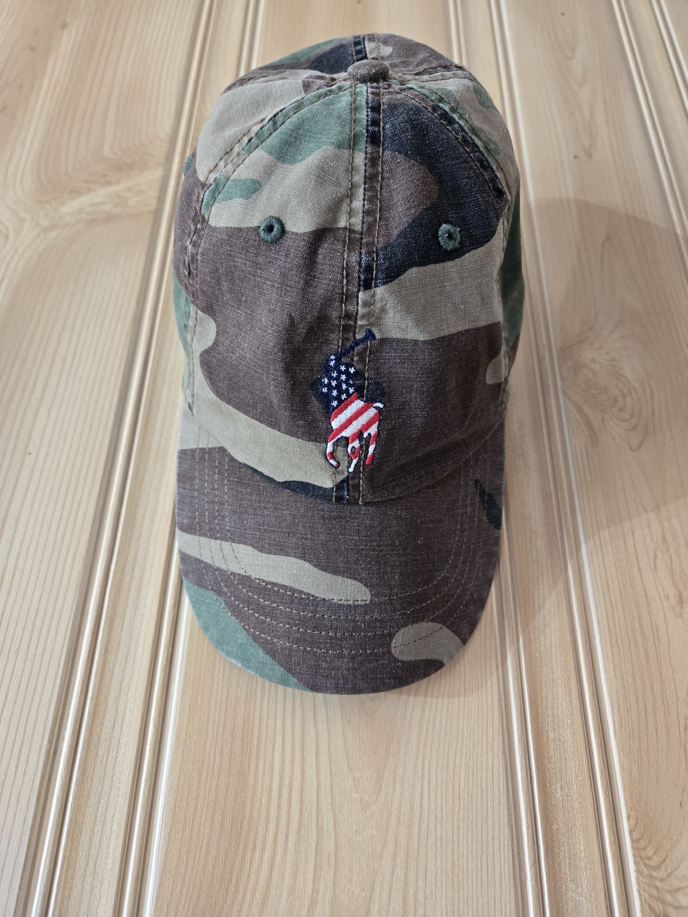Vintage Polo by Ralph Lauren Camo Baseball Cap with American Flag Horse Patch